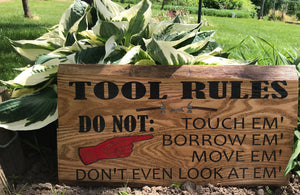 Tool Rules Live Edge Oak Plaque